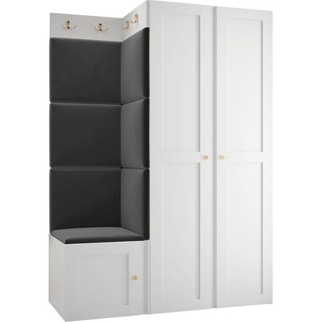 Meuble d'entrée Hartford 379, Blanc, 186x116x46cm, MDF, Stratifié, Tissu, Murale, À poser