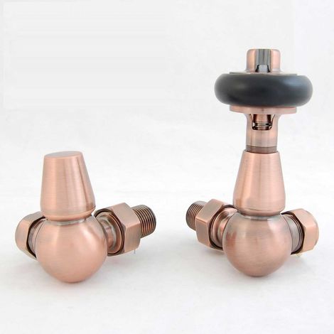 West Faringdon Corner Thermostatic Radiator Valve and Lockshield - Antique Copper (1/5)