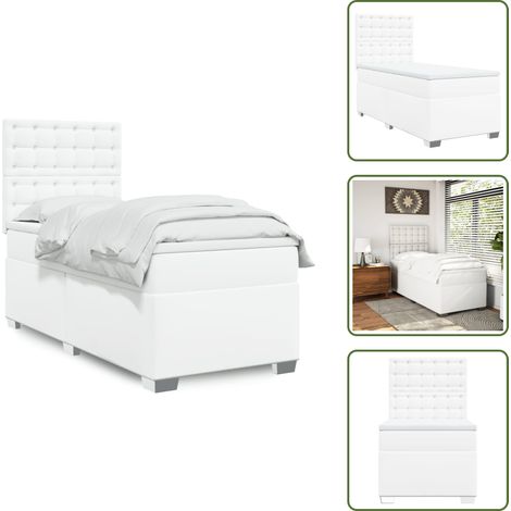 Sommier à lattes de lit avec matelas Blanc 100x200cm Similicuir - Sommier À Lattes De Lit - Sommiers À Lattes De Lit - Lit - Meuble De Chambre À Coucher (1/5)
