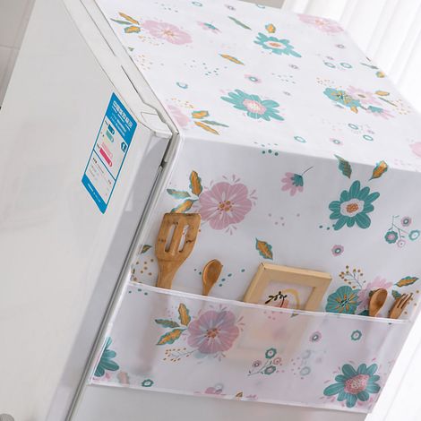 Housse anti-poussière pour réfrigérateur PEVA étanche à l'eau et au gras couvre-frigo pour cuisine motif fleuri 130x55cm/51.2x21.7in