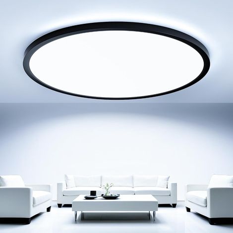 Plafonnier LED 68W Moderne Rond Luminaire Intérieur, IP44 Etanche Lumière de Salle de Bain, Ultra Mince Noir Lampe de Plafon pour Salon Chambre Cuisine Bureau, Blanc Froid 6500K, Ø50cm [Classe énergét (1/5)