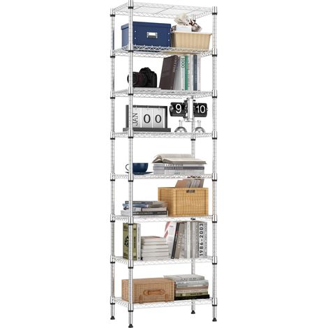 Étagère à 8 niveaux pour charges lourdes, Étagère en métal jusqu'à 908 kg, Étagère stable pour garage, cave, atelier et espace de stockage, chromé foncé, 35 cm de diamètre x 60 cm de largeur x (1/5)