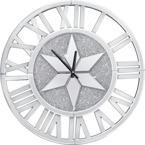Luvodi – Horloge murale silencieuse 60 cm – Cadran en verre avec diamants brisés – Design moderne argenté pour salon – MDF et verre (1/5)