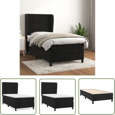 The Living Store Sommier à lattes de lit avec matelas Noir 90x190 cm Velours - Lit Tapissier - Lit Velours - Lit Double - Literie - Chambre À Coucher (1/5)