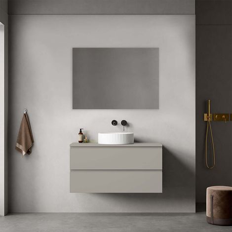 Mobile bagno sospeso 100 cm Grigio Cenere per Lavabo d'appoggio Specchio Quadro - Fiji Paint Top (1/4)