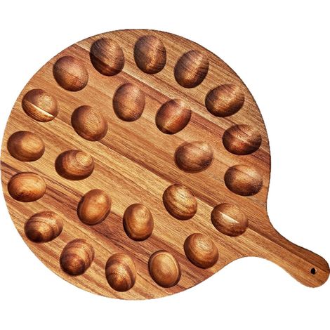 Holztablett für gefüllte Eier mit 24 Mulden, doppelseitigem Griffdesign, Küchenserviertablett, 42 x 31 x 1,5 cm / 16,5 x 12,2 x 0,6 Zoll. (1/5)