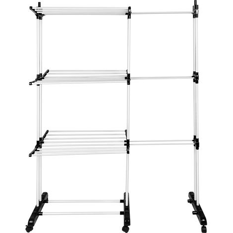 Tendedero de torre extensible con 6 alas plegables en 3 niveles, Tendedero extensible de 75 a 142 cm, Plegable, Negro + blanco (1/5)