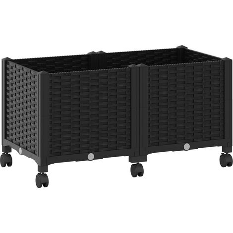 Garden Planter with Wheels Black 80 x 40 x 44 cm PP vidaXL