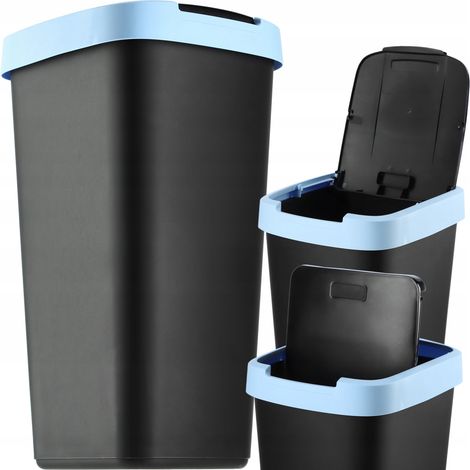 KADAX Papelera de 25 l, con tapa abatible, para clasificar, plástico, robusto, negro y azul (1/5)