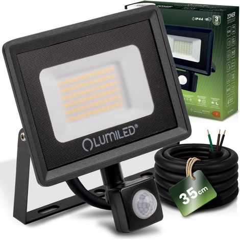 Projecteur LED Zoner 50W 5000LM 4000K IP44 Noir Détecteur de mouvement Lumiled (1/5)