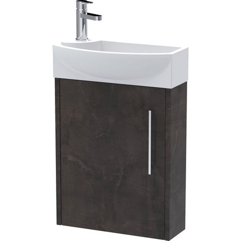 Hudson Reed Juno Compact Matt Metallic Slate 440mm Wall Hung Single Door Vanity Unit and Right Hand Curved Ceramic Basin - JNU2661R (1/3)