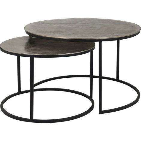 Tables gigognes Asher lot de 2 - Or brossé sur pieds noirs (1/5)