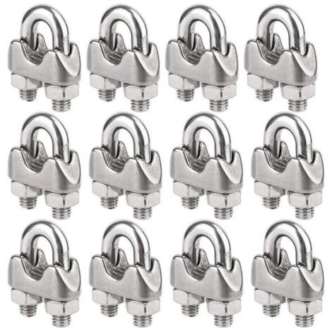Lot de 12 Serre-câbles étrie en Acier Inoxydable pour Câble Métallique de 4mm Diamètre（M4）, (1/4)