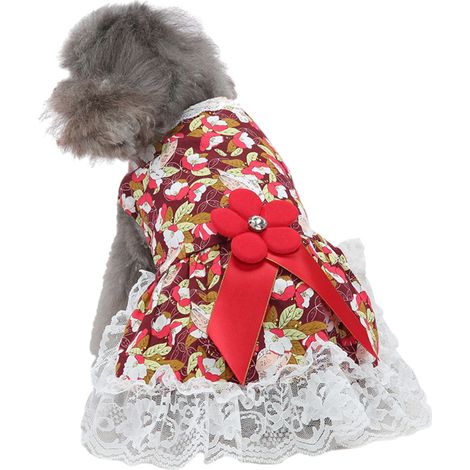1 robe pour chien et chat, rouge, polyester, pour Noël mariage anniversaire déguisement, avec nœud papillon (1/5)