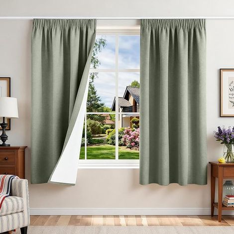 Blackout Curtain Thermal Insulation Anti Cold Linen Curtains for Bedroom Living Room Rail Anti Heat Noise Sage Green