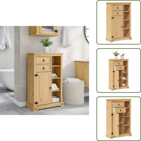 The Living Store Armoire de salle de bain Corona 70x33x110 cm bois de pin massif - Meuble De Salle De Bain - Armoire De Salle De Bain - Rangement Salle De Bain - Meuble Rangement - Bois De Pin