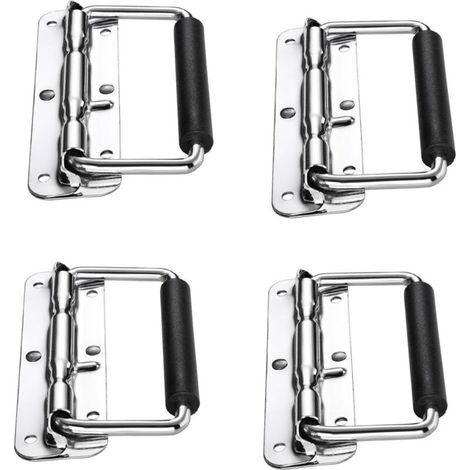 Lntyq Poignee, 4pcs Poignées de Caisse Pliantes, Poignée Pliante à Ressort, Poignée pour Valise, Flight Case, Mallette à Outils, Mallette de Camping, Boîte à Haut-Parleur, Boîte à Outils (Argent, 120m (1/5)