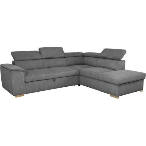 Canapé d'angle convertible réversible - 5 places - DAYTONA - Velours côtelé Anthracite - Coffre - 260 x 216 x 94 cm (1/5)
