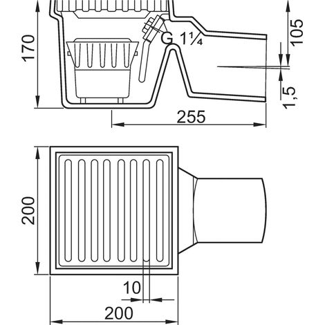 ACO Bodenablauf Guss DN100/ 1,5Grad/ 2l/s/ L15 mit Rost+WS/Anstrich, 5001.00.00