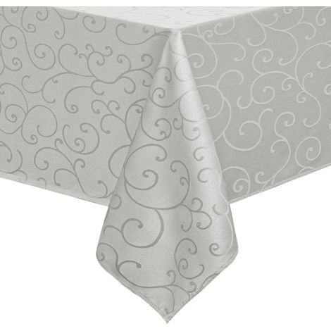 Abwaschbare Tischdecke 140x240 cm Grau, Jacquard-Damast mit Rankenmuster, wasserabweisend