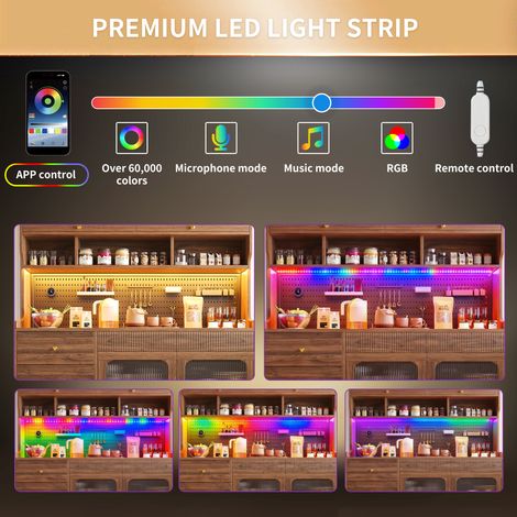 Meuble de cuisine moderne avec éclairage LED et application mobile. Meuble de rangement élégant pour la cuisine et le salon. Meuble de rangement doté d’un mur à des trous (1/5)