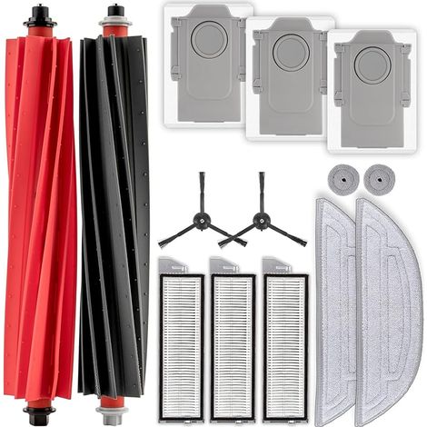 (14 Pièces) Pièces De Rechange pour l'Aspirateur Robot Roborock S8 Maxv Ultra/ S8 Max Ultra 2 Brosses Rotatives 2 Brosses Latérales 3 Filtres Hepa 3 Sacs à Poussière 2 Grandes Et 2 Petites Serpillères (1/5)
