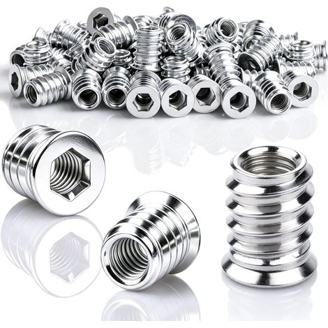 60 Pièces Insert Fileté Bois M6 x 15mm Écrou Hexagonal Fileté Bois (1/5)
