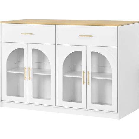 Isola cucina LED con piano grande, cassetti e ripiani regolabili, bianco HOMVRA (1/5)