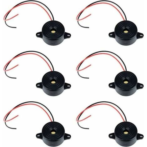 Elektronischer Summer, DC 3–24 V, 85 dB, elektronischer Tonalarm, Summer, Alarmsystem, Sirene 12 V mit 110 mm Kabel, kontinuierlicher intermittierender Ton für physikalische Schaltkreise, 6 Stück (sch (1/4)