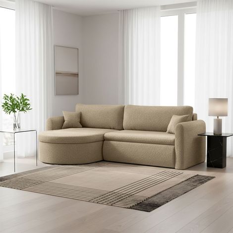 Ecksofa Schlafsofa FELIZ Stoff Quelle Beige Ottomane Links