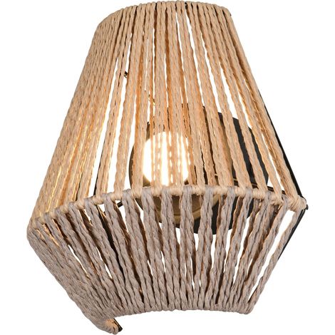 Applique murale LED sur batterie en métal noir mat avec abat-jour en fil de papier marron et 4 LED 1,5 W (1/5)