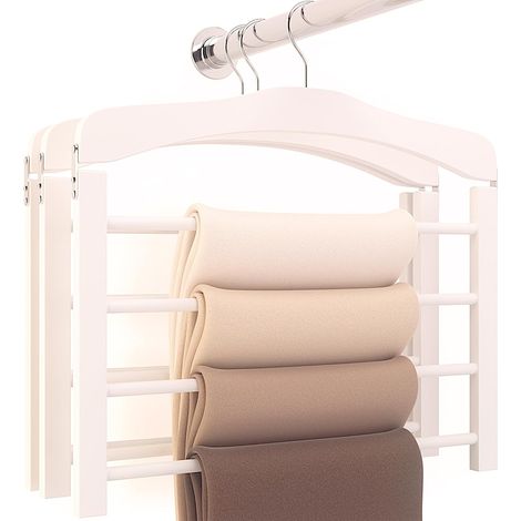 Juego de 1 perchero blanco de madera de 4 niveles con barras antideslizantes, organizador de ropa multifuncional.