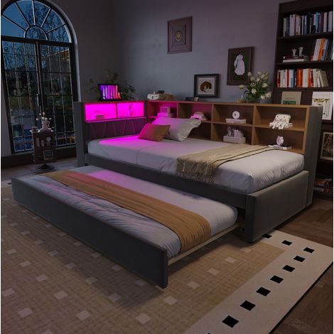 Bett Schlafsofa Stauraum Ausziehbett 90x200 OKMYHOME (1/5)