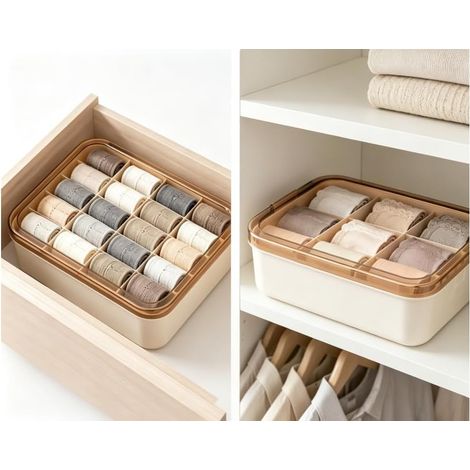 Organisateur Sous Vetement,15 Compartiments Organizer De Tiroir,Rangement Sous Vetement À Compartiment Gain De Place,Pour Chaussettes, Culottes, Ceintures, Cravates (1/5)