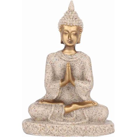 Estatua de Buda sentado en meditación: elegante elemento decorativo para el hogar, acabado dorado, resina esculpida a mano, 25 cm.