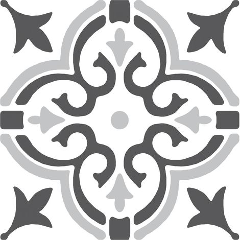 Stencil Motif Grey Floor Tiles Self Adhesive Vinyl Flooring Kitchen Bathroom 1m²