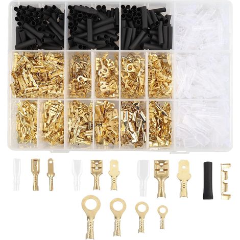 Ensemble de 1050 cosses de câble à connecteur plat, connecteur de câble mâle/femelle avec assortiment de manchons isolants - 2,8 mm/4,8 mm/6,3 mm - cosses à anneau M3/M4/M5/M6 (1/5)