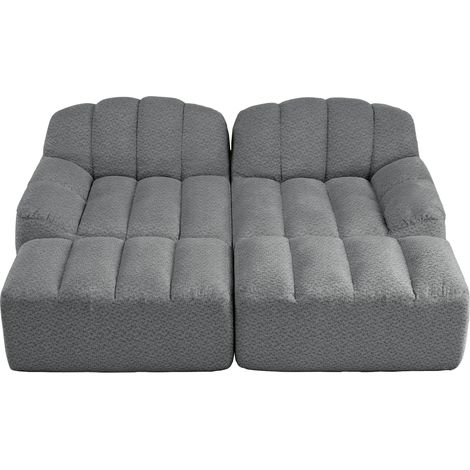 Divano modulare a 2 posti con 2 pouf, grigio, in schiuma ad alta densità 32D (1/5)