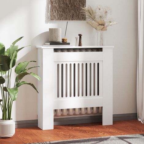 Panneau blanc à lamelles horizontales pour radiateur, cache-radiateur décoratif 78 x 19 x 81 cm, idéal salon et chambre