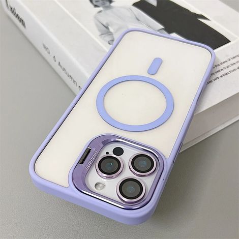 (iPhone 16, violet clair) Étui de téléphone magnétique antichoc, compatible MagSafe, avec protection d'objectif en verre.