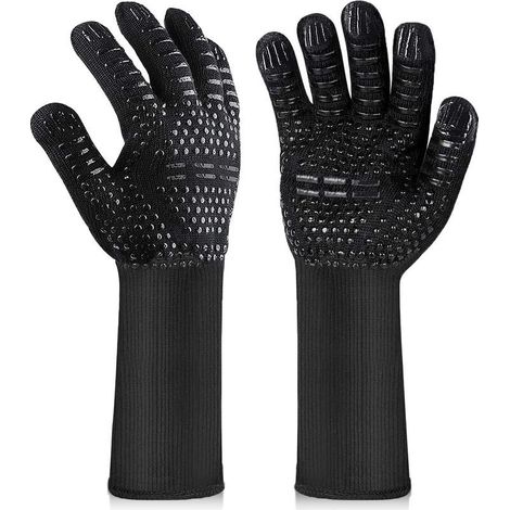 Gants de cuisine noirs, résistants à la chaleur, antidérapants, pour barbecue, grillades, pâtisserie et cheminée. (1/5)