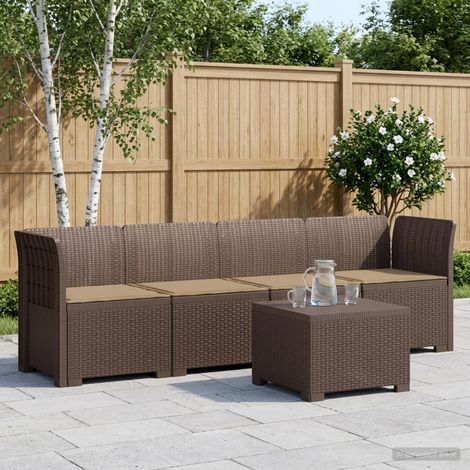 Canapé de Jardin Modulable 4 Places Aspect Rotin en PP avec Coussins Marron et Taupe - PANGIVO (1/5)