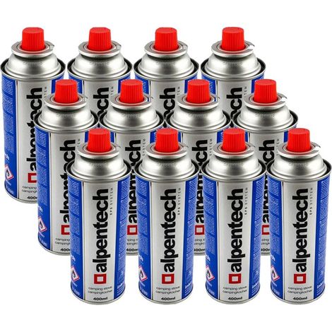 Pack de 12 cartouches de gaz butane 250g – Système clipsable – Homologation TÜV – Pour réchauds et lampes de camping – Alpentech (1/6)