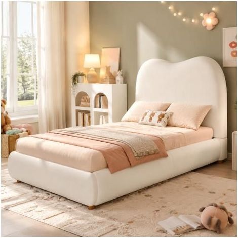 Lit Coffre 90x200cm Velours Beige Rangement Hydraulique - Lit Rembourré - Sommier Inclus, Tête de Lit Épaisse, Idéal Pour Un Enfant (1/5)