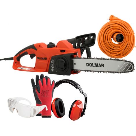 PACK - DOLMAR Tronçonneuse Électrique 1800W - Guide 35 cm ES39TLC + Rallonge de Jardin 40m + Équipements de protection