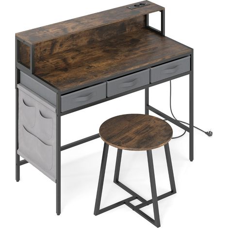 Scrivania per computer con sgabello 110 x 50 x 95,5 cm ergonomica con portaoggetti design in metallo marrone rustico 200018740