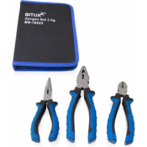 Bituxx Zangen Set 3 tlg. Zangen Satz Spitzzange Kneifzange Kombizange Seitenschneider (1/4)