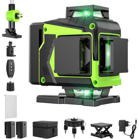 Niveau Laser Chantier Autonivelant 360° x 4, Laser Niveaux 4D 16 Lignes Laser, Autonivellement et Mode Pulsé Extérieur, 2 x Batterie, Nivellement Automatique, Support Rotatif, Télécommande (1/5)