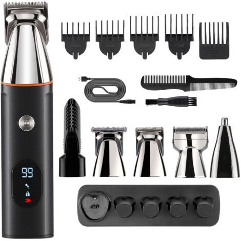 INKBIRD 5 EN 1 Tondeuse Cheveux et Barbe - Sans Fil Rechargeable intégrée à la base - 5 Sabots - Écran LED - 15 Pièces - magnétique