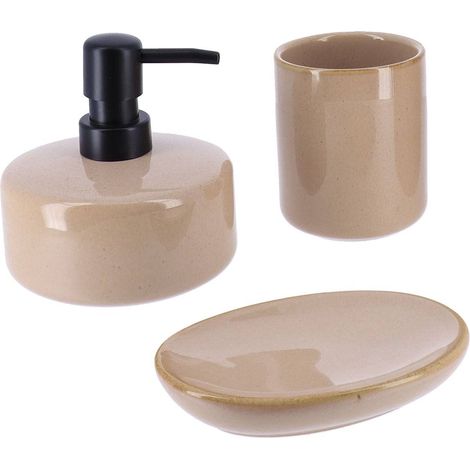Becherset seifenspender und seifenschale aus lackiertem holz - beige - Tendance (1/2)